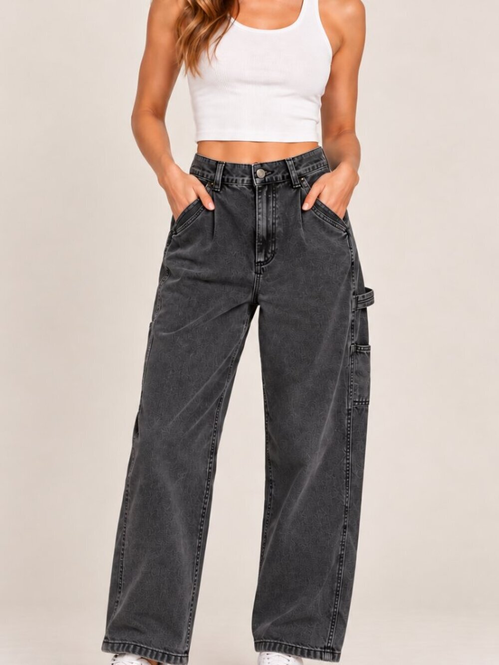 Garage Washed Black Carpenter Jeans Size 3 Wide Leg Utility Y2K